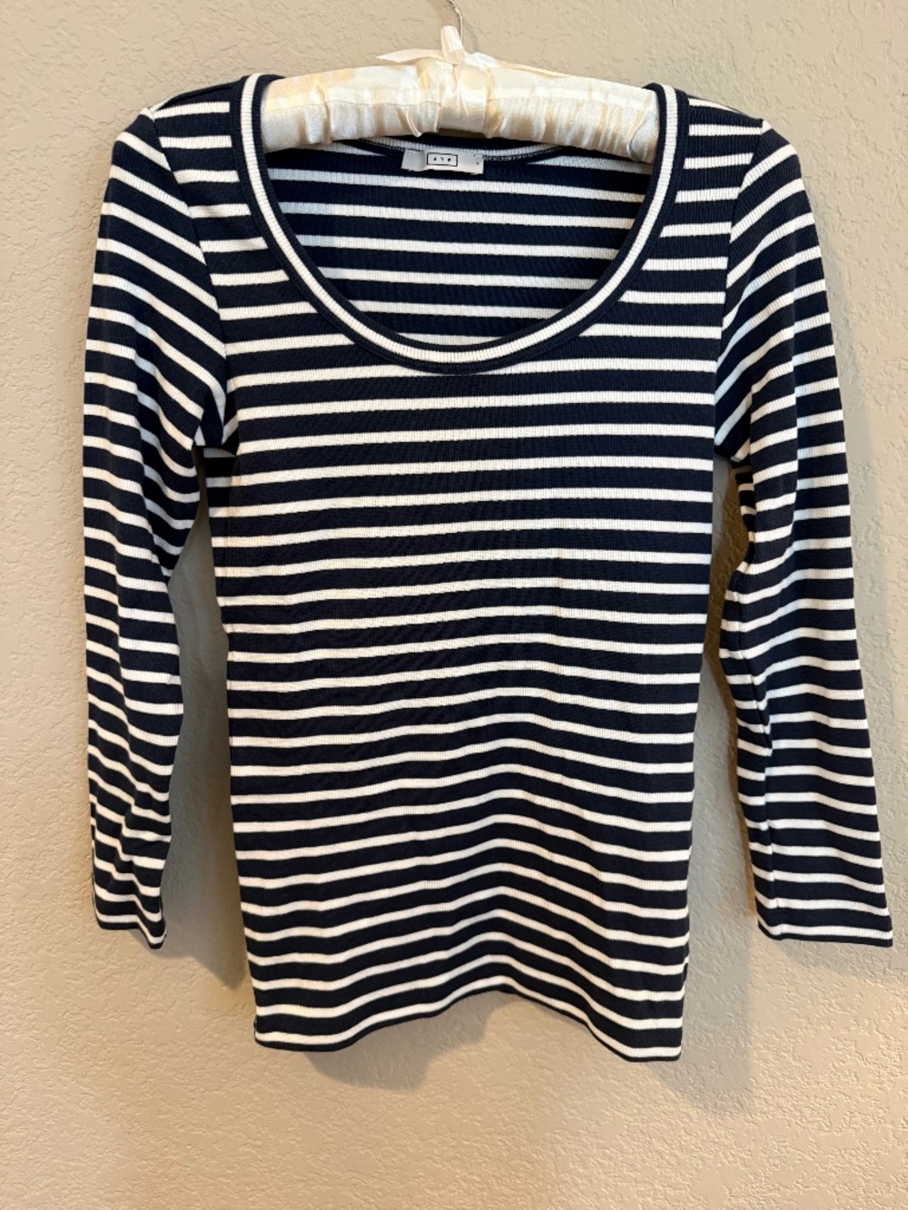 AYR The Open Ended Scoop-Neck Striped Ribbed Long Sleeve